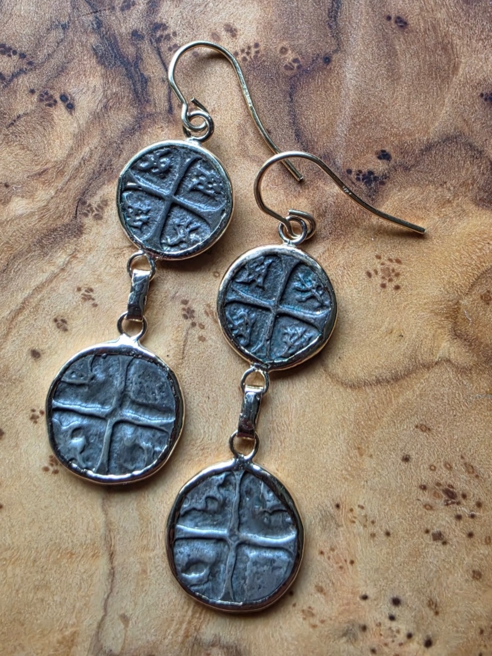 Atocha Mini Silver Coins in 14K Earrings